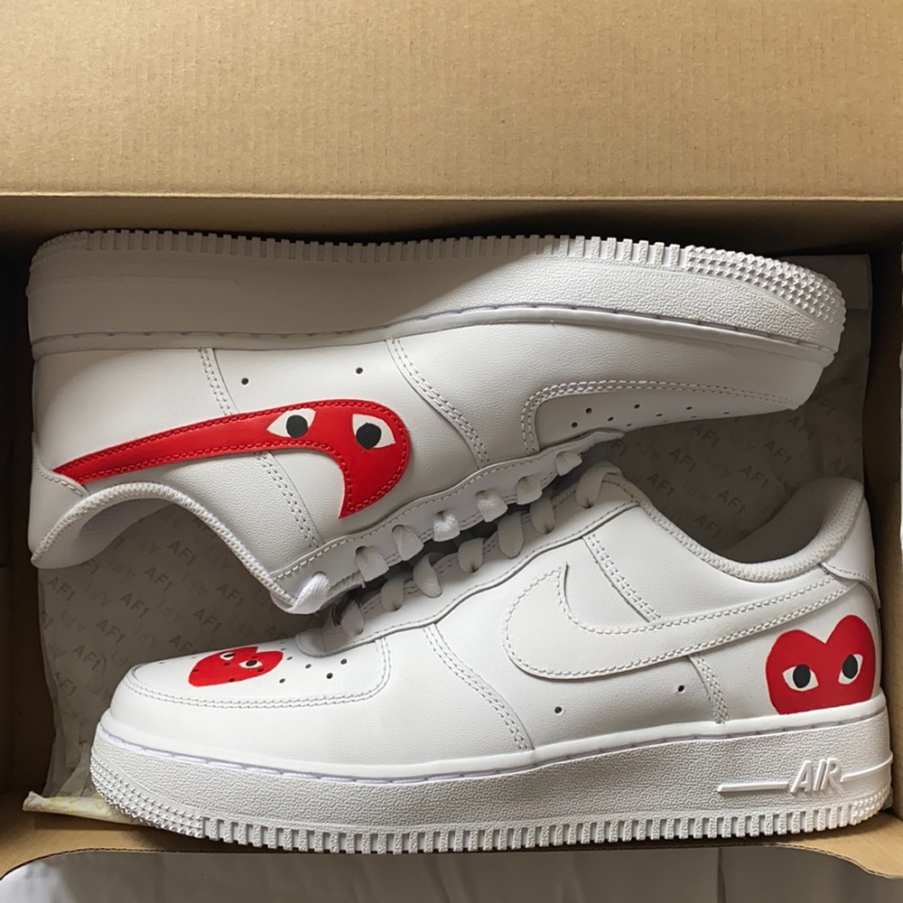 Nike Air Force Custom Design White and Red Sneakers
